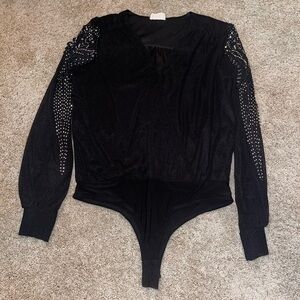 Elegant Black Bodysuit with Rhinestone Accents